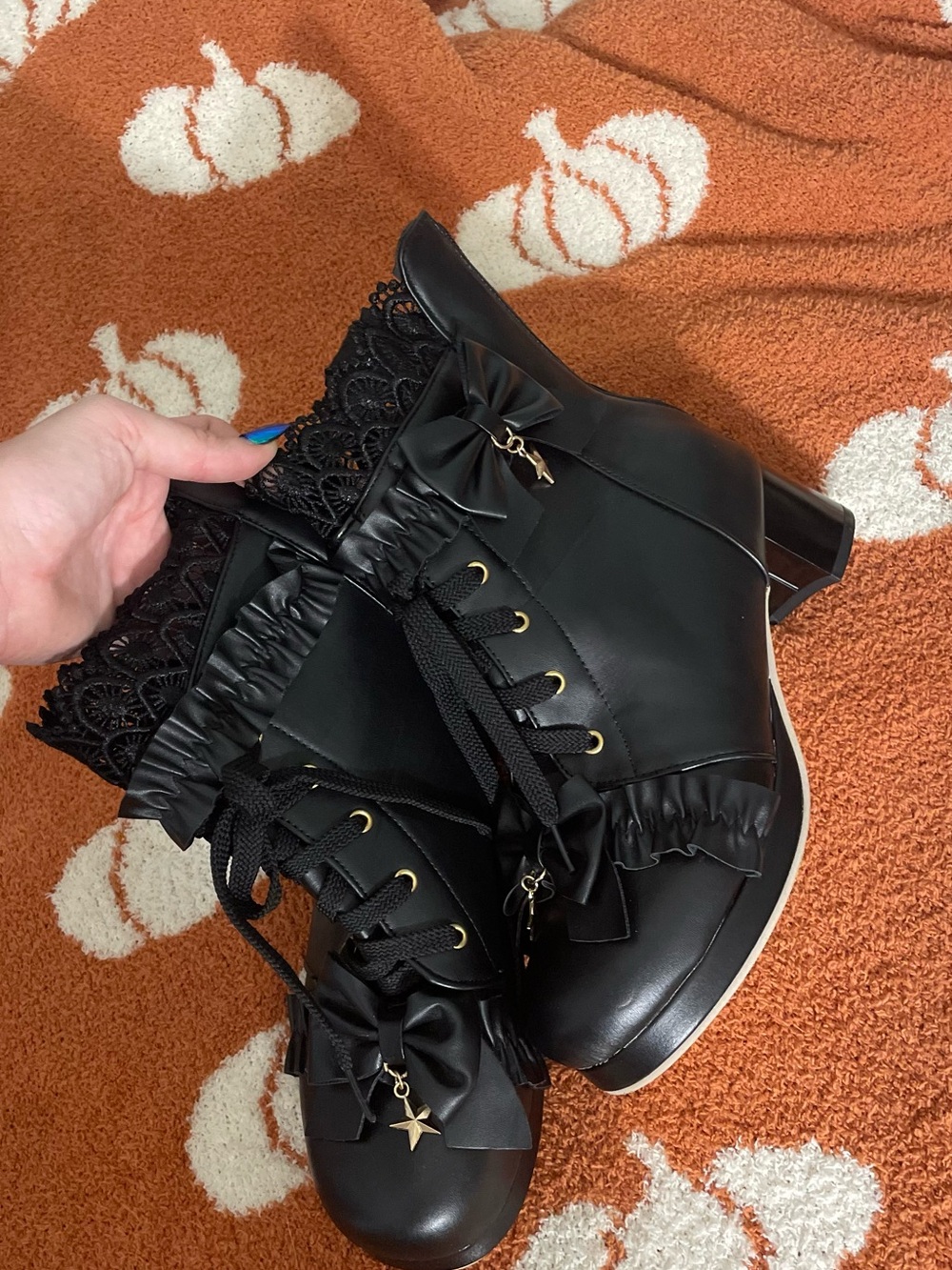 Goth whimsygoth black lace Feminina celestial heeled Boots
